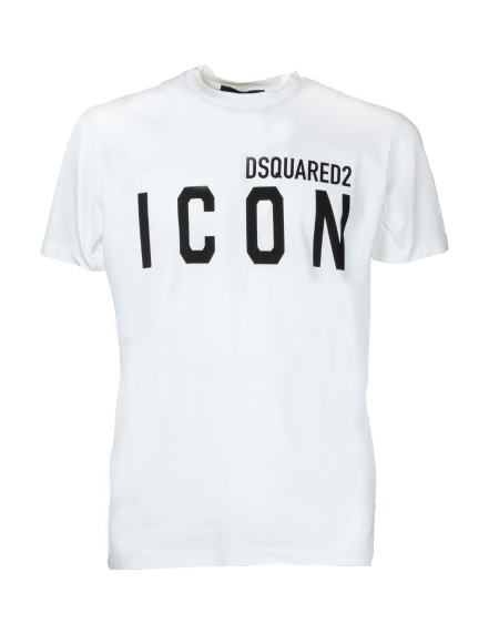 Shop DSQUARED2  T-shirt: Dsquared2 "Be Icon" t-shirt.
Crew neck T-shirt in cotton jersey.
Slim fit.
"DSQUARED2 ICON" lettering print on the front.
Composition: 100% Cotton.
Made in Italy.. GC0003 S23009-989